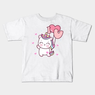 Cute Kawaii i love you unicorn birthday Kids T-Shirt